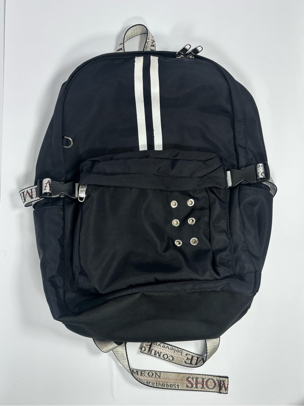 Black Backpack with White Stripe Accent - Unbranded
